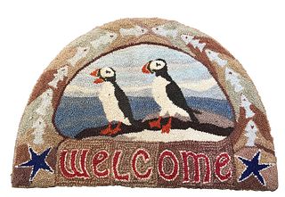 Jill Beckwith Puffin "Welcome" Hooked Rug