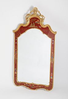 Red Chinese Chinoiserie Mirror