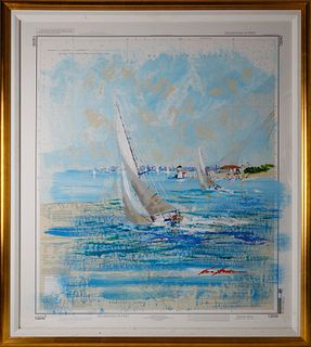 Kerry Hallam Acrylic on Chart, "Sailing Round Brant Point"