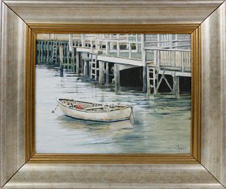 Roy Bailey Oil on Canvas "View of a Dory at North Wharf"