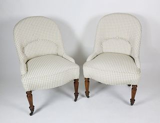 Pair of  Gingham Upholstered Slipper Chairs