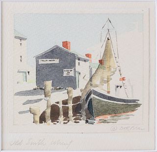 Doris and Richard Beer Miniature Nantucket Watercolor, "Old South Wharf"