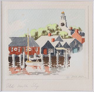 Doris and Richard Beer Miniature Nantucket Watercolor, "Old North Slip"