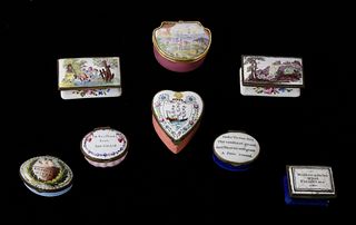 Group of 8  Battersea Enameled Boxes, 18th Century