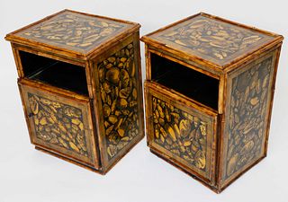 Pair of English Bamboo Bedside Cabinet End Tables