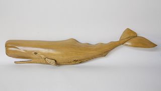 Bill Rowe Hand Carved Wood Sperm Whale Plaque, circa 1995