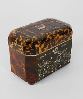 English Regency Tortoiseshell Double Compartment Tea Caddy, early 19th c.