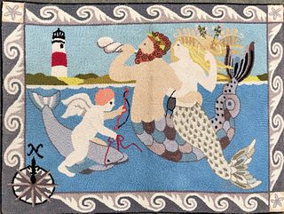 Claire Murray Hooked Rug "Neptune and Mermaids off Sankaty"