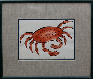 Eric Hopkins Watercolor on Paper, "A Maine Red Crab"