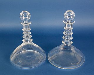 Pair of Signed Steuben Crystal Glass Captain's Decanters