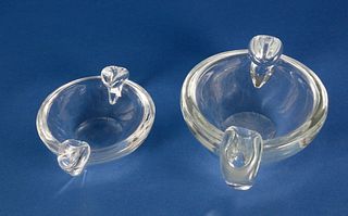 Two Signed Steuben Crystal Ashtrays
