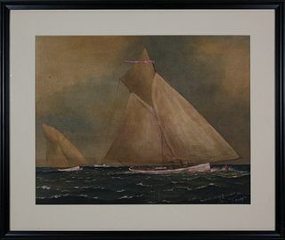 Yacht Race Watercolor Tempera on Paper