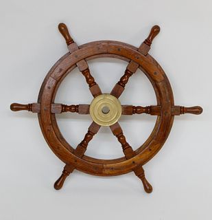 Contemporary Mahogany Ship's Wheel