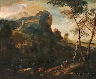 Attributed to Frederick Moucheron (Dutch, 1633-1686)      Travelers in a Landscape