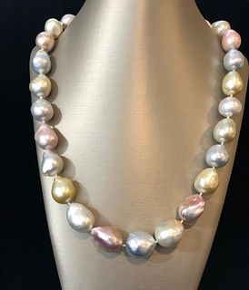 Very Fine Multi-color South Sea and Pink Fresh Water Baroque Pearl Necklace