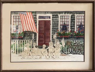 Barbara Kauffmann-Locke Pen and Watercolor "Fourth of July"