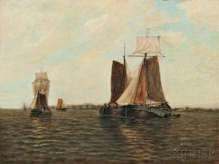 Paul Jean Clays (Belgian, 1819-1900)      Sailing Vessels in a Quiet Harbor