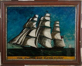Reverse Painting on Glass, "The Flying Cloud", 19th Century