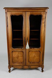 French Carved Fruitwood Louis XVI Style Glazed Door Cabinet