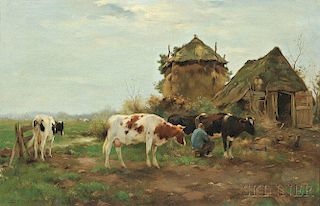 Adrianus Johannes Groenewegen (Dutch, 1874-1963)      Milking Time