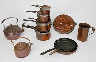 Collection of 11 Pieces of Vintage French Copper Cookware