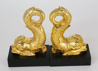 Pair of Gilt Metal Sea Serpent Bookends