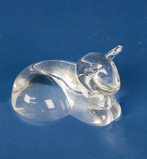 Signed Steuben Clear Crystal Figural Lounging Cat