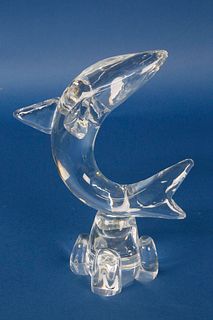 Signed Steuben Clear Crystal Figural Breaching Dolphin