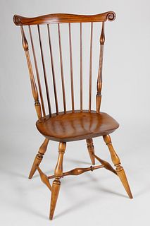 Contemporary Chestnut and Pine Fan Back Windsor Side Chair