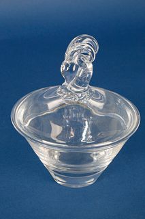 Signed Steuben Clear Crystal Rams Head Covered Candy Dish