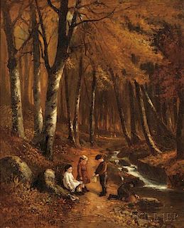 Benjamin Champney (American, 1817-1907)      Children by a Forest Stream, Autumn