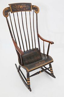 Faux Grain Decorated and Stenciled Boston Rocking Chair, 19th Century