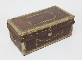 Chinese Export Leather and Brass Bound Camphorwood Trunk, 19th Century