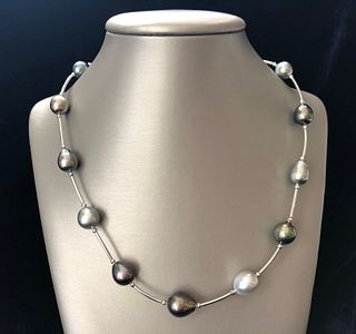 Tahitian Grey Pearl Tin Cup Necklace