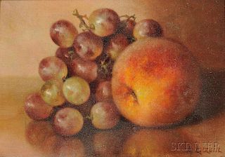 Abbie Zuill (American, 1856-1921)      Still Life with Peach and Grapes