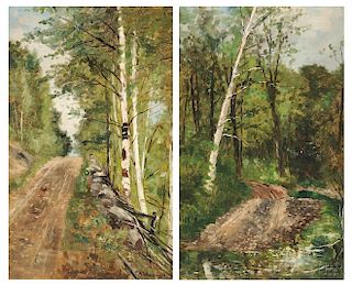 Frank Henry Shapleigh (American, 1842-1906)      Two Landscapes:  Old Road in Jackson N.H.