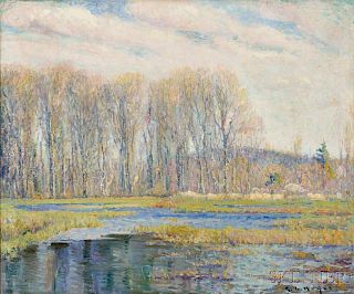 George Loftus Noyes (American, 1864-1954)      Spring Along the Water Meadow