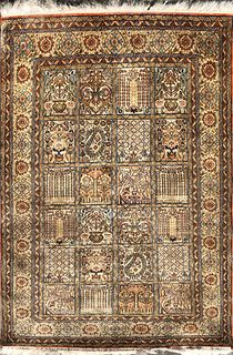 Diminutive Hand Woven Silk and Wool Carpet