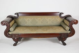 American Empire Carved Mahogany Classical Sofa