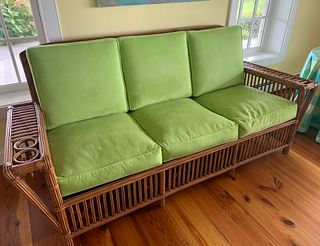 Palecek Bamboo Sofa with Lime Green Cushions