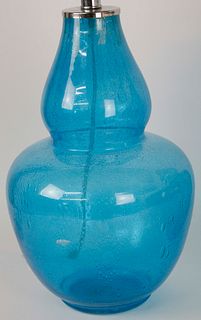 Pair of Contemporary Blue Glass Double Gourd Lamps
