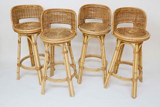 Four Contemporary Bamboo and Rattan Barstools