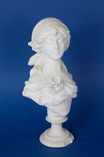 Continental Carved White Marble Bust of a Woman