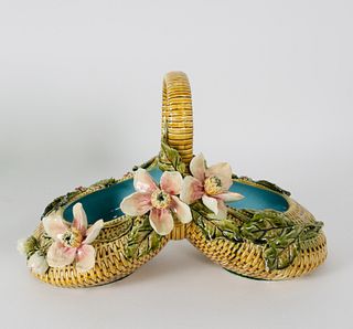 Antique Majolica Porcelain Flower Basket