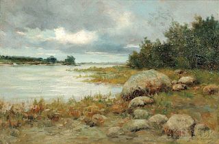 Burr H. Nicholls (American, 1848-1915)      Coastal Landscape with Storm Clouds