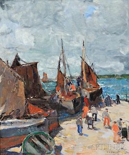 Harry Aiken Vincent (American, 1864-1931)      Unloading the Catch, Brittany