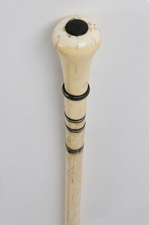 Antique Whalebone, Whale Ivory, and Silver Walking Stick, ca. 1850