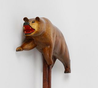 Ralph Buckwalter Folk Art Carved Bear Figural Cane