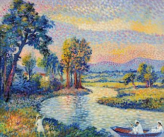 Lucien Neuquelman (French, 1909-1988)      Bords de L'allier, La Pèche en rivière
