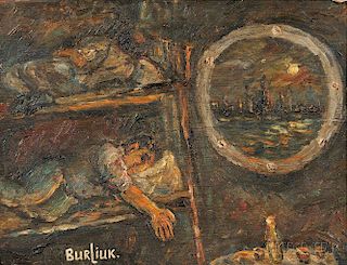 David Burliuk (American/Ukrainian, 1882-1967)      While the City Sleeps